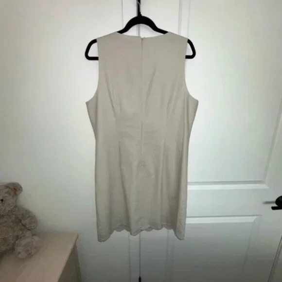 J.Crew Linen Scalloped Mini Dress Size 14 Beige Sleeveless Summer Shift Dress - Picture 7 of 9
